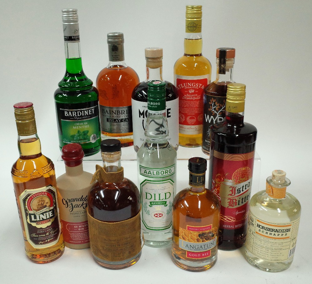 Box 43 - Mixed Spirits Bardinet Creme de Menthe Bainbridge Wheat Whisky Moose Alpine Spirit