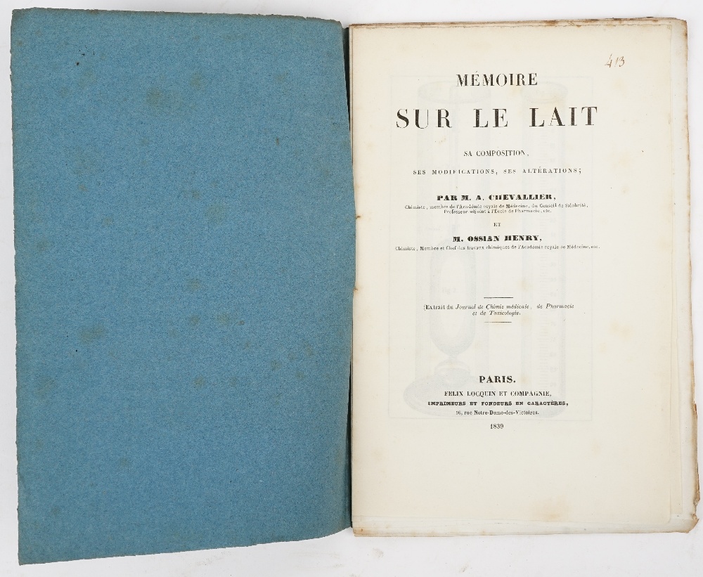 CHEVALLIER, Alphonse (1793-1879) & Etienne Ossian HENRY (1798-1873). Mémoire sur le Lait. - Image 2 of 3