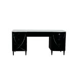 A black high gloss dressing table, with white onyx marble top,