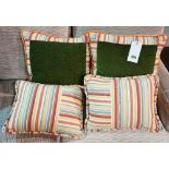 A pair of striped cushions with a central green panel, and another pair of striped cushions (4).