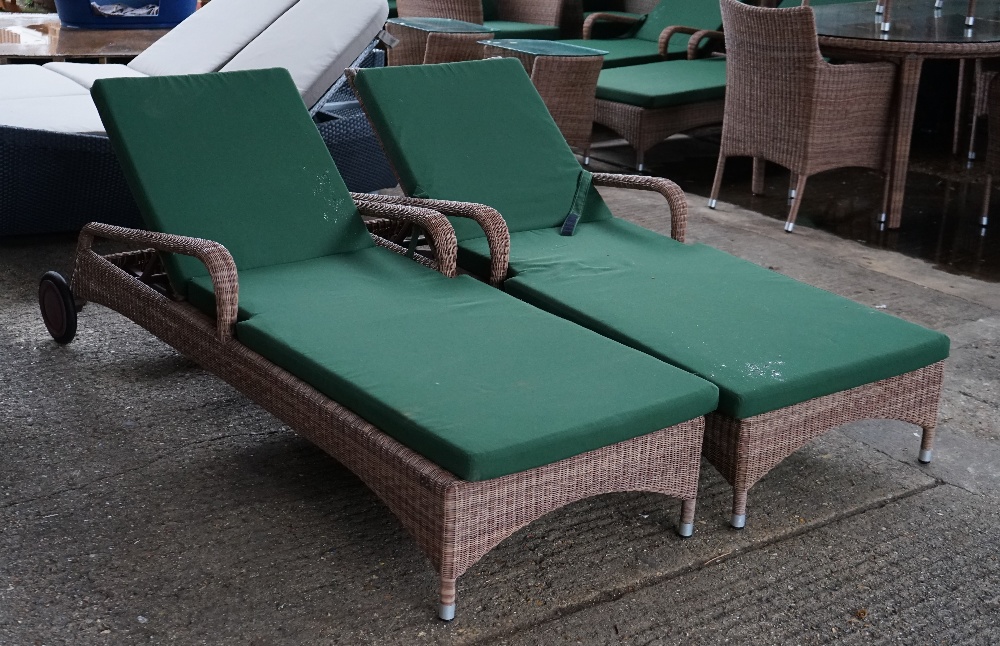 Expormim; a pair of pool side reclining loungers with loose green cushions. - Image 2 of 2