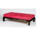 An oversized Harlequin ottoman, the dark chocolate brown finished base in Chinese style,