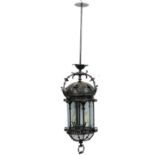 A cast iron four-light storm lantern.