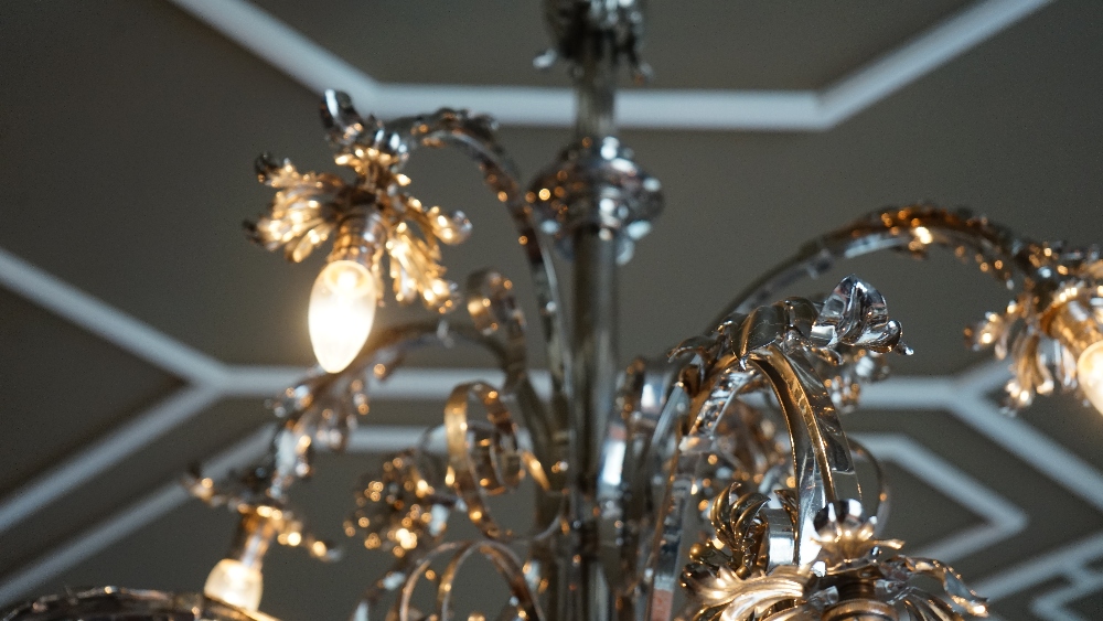 A silvered wrought metal six-light chandelier, - Image 3 of 3