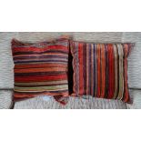 A pair of Italian cushions in multi-coloured striped velvet (2).