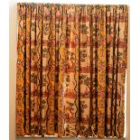 A pair of linen curtains, printed with 18th century hunting scenes. 170cm wide x 150cm long.