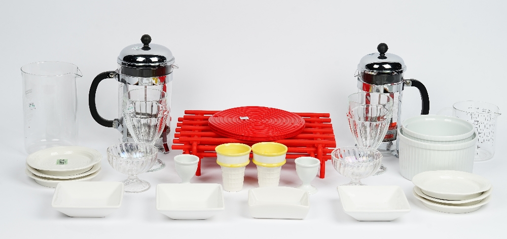 A set of Sophie Conran Portmeirion cream side plates, cake stand, toast racks, soda stream,