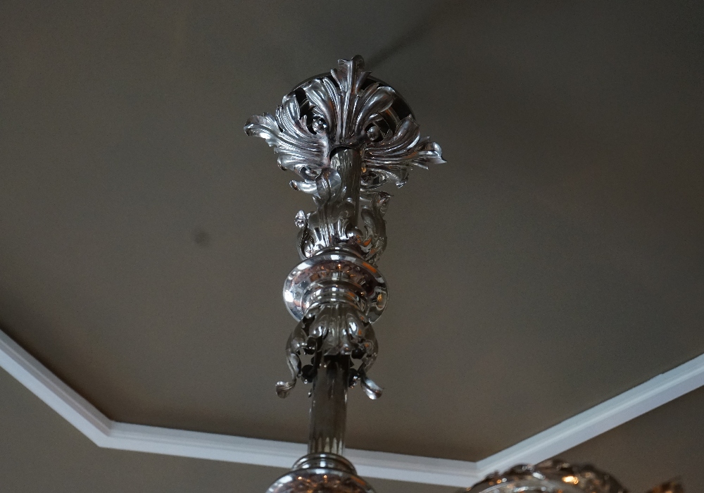 A silvered wrought metal six-light chandelier, - Image 2 of 4