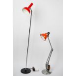 A chromium floor standing lamp, with red shade and,