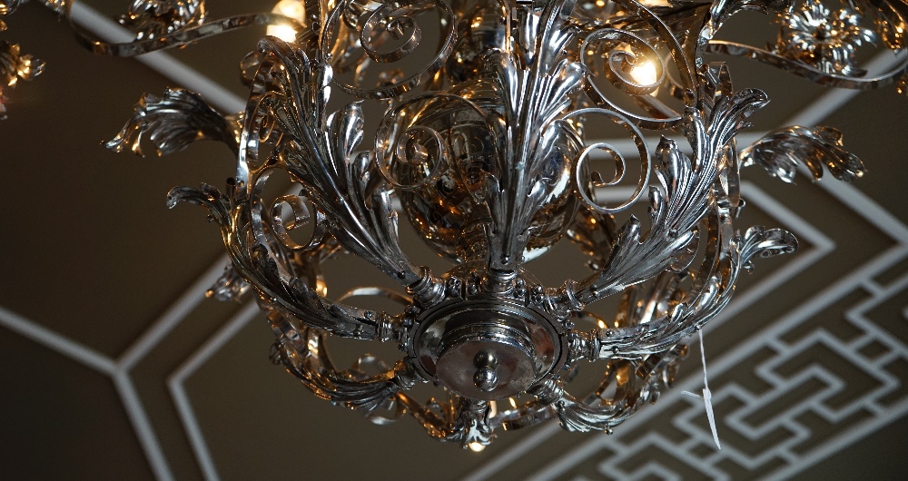 A silvered wrought metal six-light chandelier, - Image 2 of 3