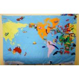 A Geo Safari Educational Insights map of the world with velcro animals and vehicles.