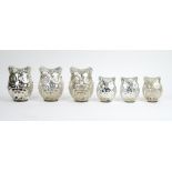 A collection of six mercurial glass figures of owls, and a Robinson vase by Astier de Villatte,