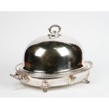 An electroplate oval meat dish cover, with beaded borders,