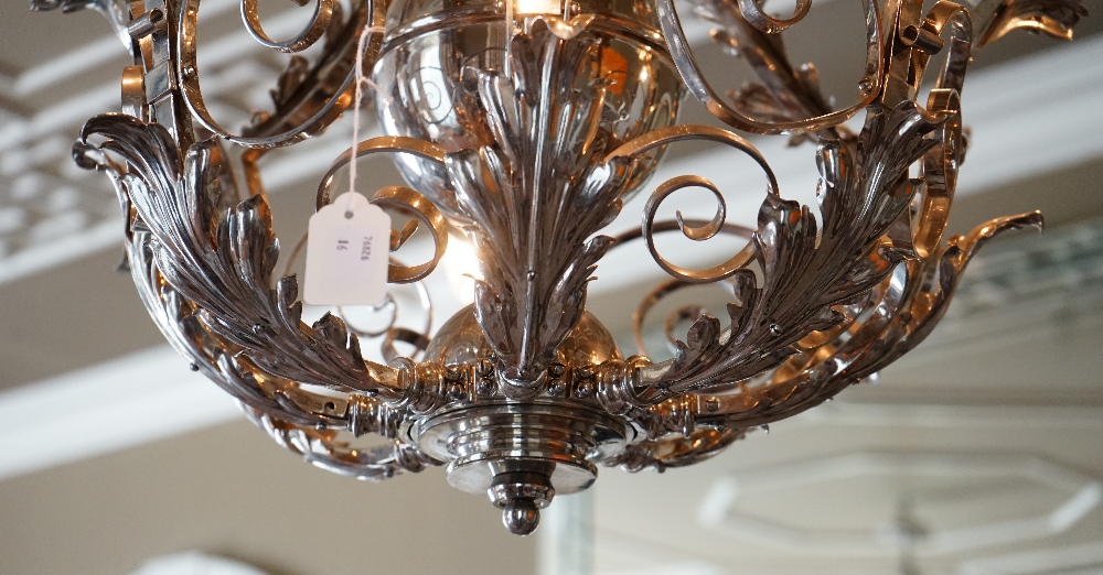 A silvered wrought metal six-light chandelier, - Image 4 of 4