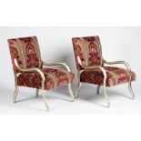 A pair of Rockefeller chairs, mid century, with silvered frames,