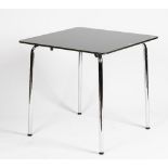 Three Hal Vitra tables, German, with square black tops, on chrome legs, 75cm wide x 72cm high, (3).