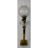 A good Victorian oil lamp with cut glass reservoir, brass Corinthian column base,