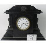 A 19th century bronzed metal mounted marble cased mantel clock in a Greco-Roman taste, 37cm high,