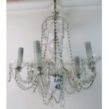 A period-style glass five-branch chandelier with lustre drops (a/f),