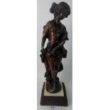 A decorative bronzed figure modelled as a maiden in the Art Nouvea style, on stylish base,