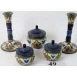 A Dutch Gouda Art Pottery 5 piece dressi