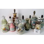 Thirteen vintage ceramic lamp bases, inc