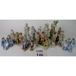 Thirteen continental figurines, some bea