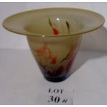 A studio glass vase with a broad rim in