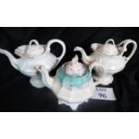 Three teapots, 2 similar shape (one A/F)