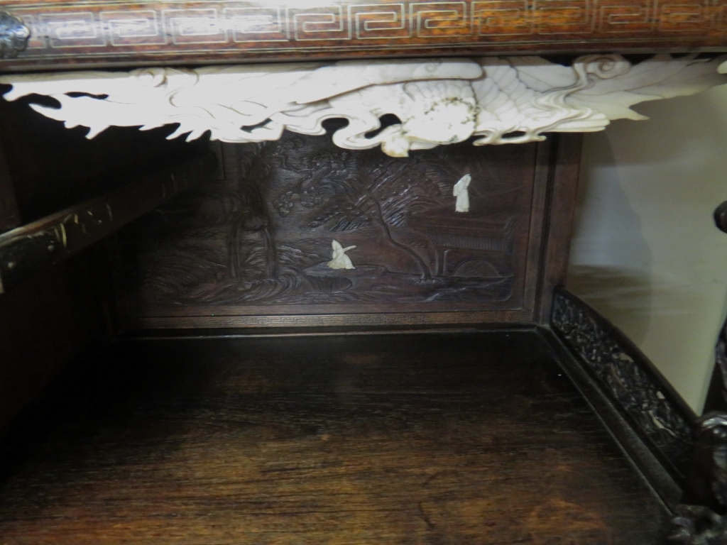 A fine quality Meiji period Japanese display cabinet, with shibayama filigree and carved panels, - Image 2 of 5