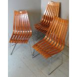 A set of six Post War slatted teak and chrome Scandia dining chairs,