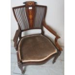 Edwardian marquetry inlaid elbow chair with fine boxwood stringing and in clean condition,