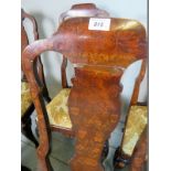 A set of six 18th century Dutch marquetry dining chairs, with upholstered drop in seats,