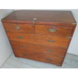 A Victorian mahogany (split two section) military campaign chest of 2 short over 3 long drawers