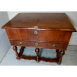 A William & Mary walnut side table with lift up top over a single drawer,