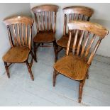 A set of 4 late Victorian elm seated kitchen chairs,