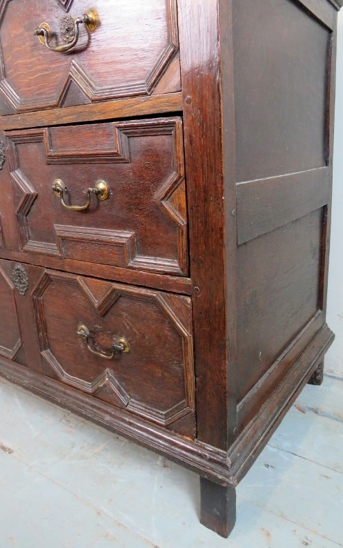 A Jacobean oak chest of 3 graduated drawers with geometric panels, - Image 2 of 3