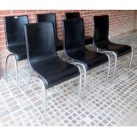A set of six black leather and chrome `Actona of Denmarie' dining chairs, good clean condition,