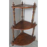 Victorian walnut bow fronted whatnot, 3 tier,