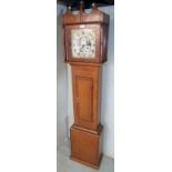 C1800 oak slim 30 hour longcase clock with silvered dial signed `Pinn Exmouth' and brass filigree