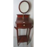 Edwardian gentlemans shaving stand with adjustable mirror over a single drawer and towel holder,