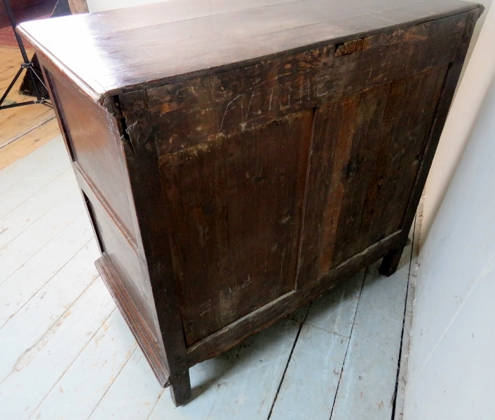 A Jacobean oak chest of 3 graduated drawers with geometric panels, - Image 3 of 3