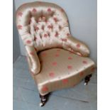 Victorian nursing chair re-upholstered in good quality Art Deco style fabric,
