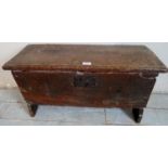 A very small proportioned late 17th century/early 18th century oak six plank coffer,