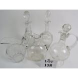 Two glass claret jugs, 2 glass decanters