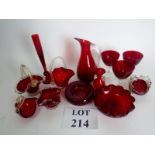 A selection of vintage ruby glass items,
