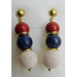 Mediterranean coral and lapis lazuli ear