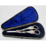 A pair of silver grape scissors decorate