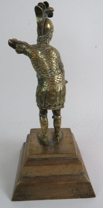 A heavy bronze figure of a Roman Centurion, on stepped plinth base, 34cm high. - Image 4 of 10