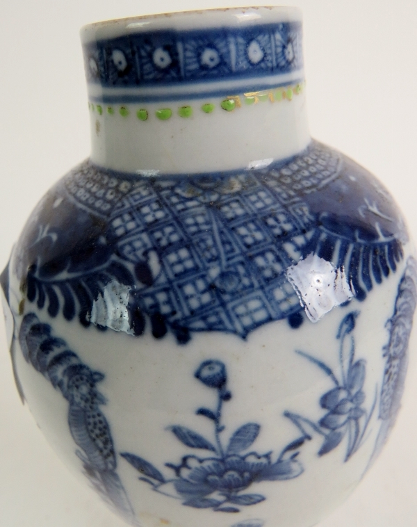 A 19th century Chinese export vase with blue and white border and a central polychrome floral spray, - Image 5 of 10